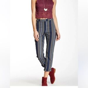 Free People Stripe Mod Linen Cotton Blend Cropped Pants Trousers